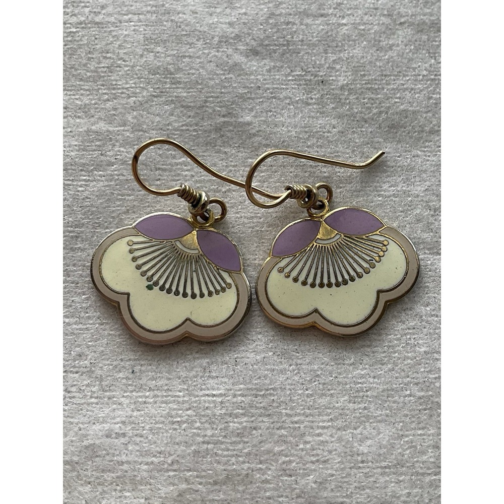 vintage Laurel Burch "Plum Blossom" enamel dangle earrings Estate Jewelry - Picture 5 of 5